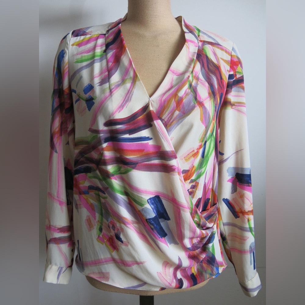 Anthropologie HD in Paris Brush Stroke Camille Draped Wrap Blouse Size 6